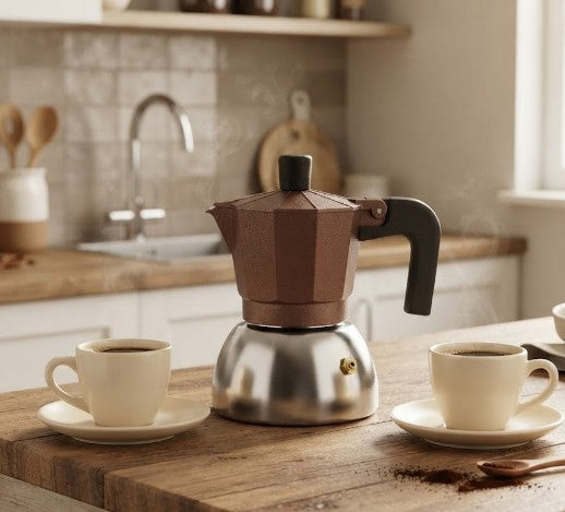 Caffettiera H&HCaffettiera in Alluminio/Inox Bronze Induzione 2 Tazze Curva