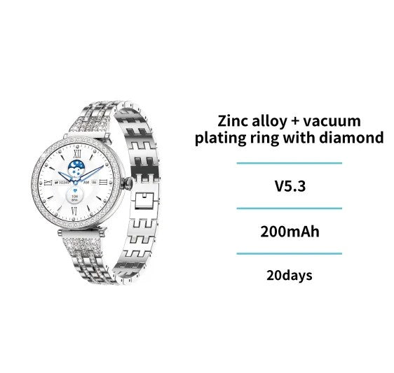 Smartwatch SW2785 R8 AMOLED 1,19" Bluetooth 5.3 Da Fit, Cinturino Metallico Effetto Diamante, Batteria 200 mAh, Argento