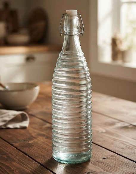 Bottiglia in Vetro Trasp. Assortita motivo righe 1,0L