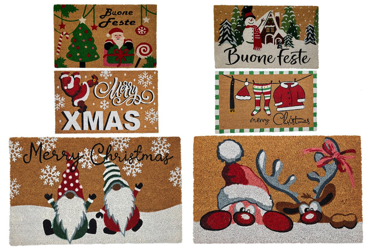 Tappeto Zerbino Natalizio con Babbo Natale e Renna - 45 x 75 cm