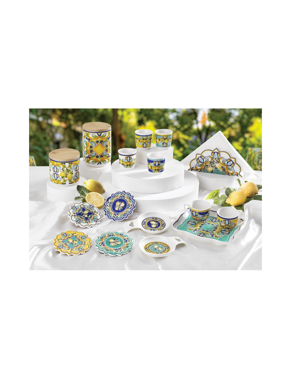Set 4 Sottopentola Sottobicchiere Cucina Citrus Brandani 52780 10cm Azzurro Ceramica Decorazione
