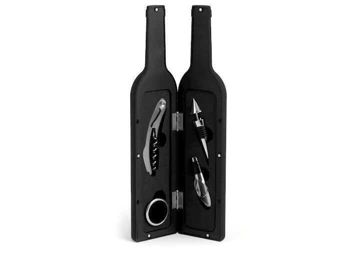 Cofanetto 5 pezzi somelier forma di bottiglia colore nero cH&H