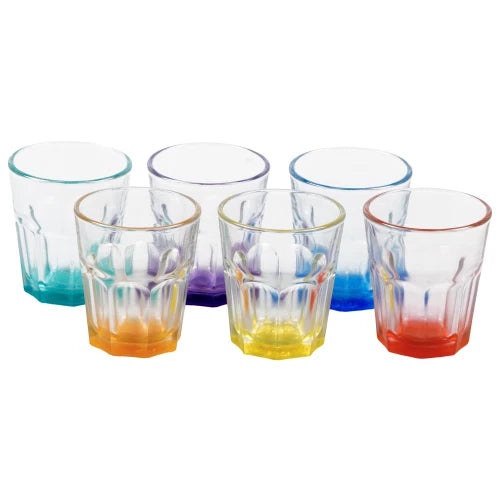Set 6 Bicchierini Rami 5,5 cl in Vetro con Fondo Colorato Assortito - Design Moderno