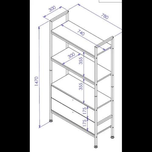 LIBRERIA HAMILTON 2 MENSOLE + 2 CASSETTI DIM. 78X30X147 CM