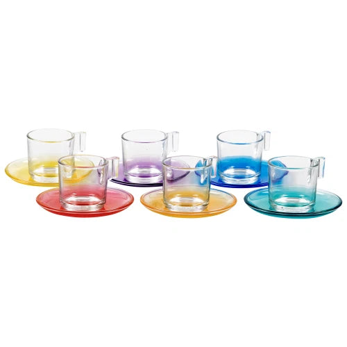 Set 6 Tazzine Caffè SEA in Vetro 9 cl con Piattino - Colori Assortiti