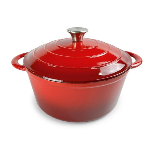 Casseruola 2 manici in ghisa smaltata con coperchio colore rosso cm 26.H&H