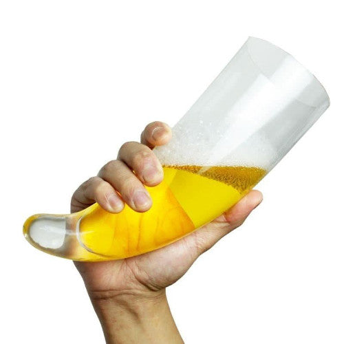 WINKEE Corno birra viking in vetro con supporto in legno