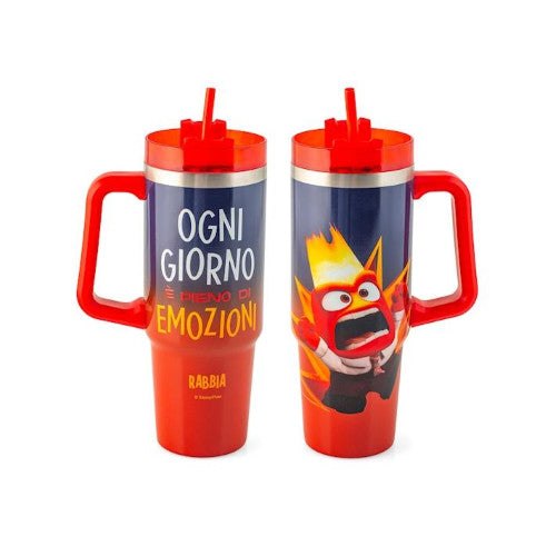 Mug termico in acciaio inox 18/10 con cannuccia inside out rabbia lt 0,9H&H