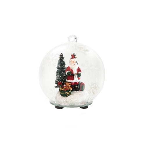 SFERA NATALIZIA C/LED BABBO NATALE VETRO