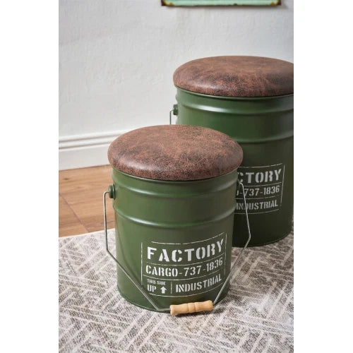 SET 2 POUF: D31*35H + 25.5D*26.5H, IN METALLO COLORE VERDE