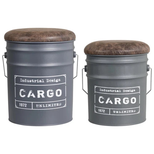 SET 2 POUFF: 31D*35H + 25.5D*26.5H IN METALLO COLORE GRIGIO