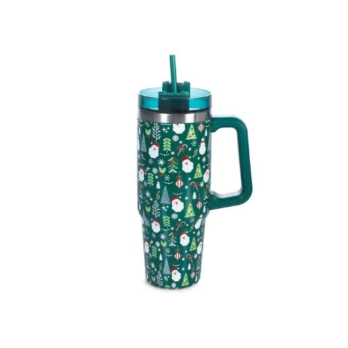 Mug termica con cannuccia natale verde lt 0,9 H&H