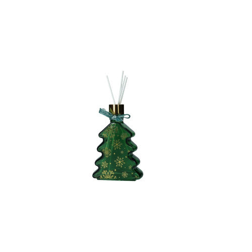 DIFFUSORE DI FRAGRANZA BIANCO NATALE VERDE VETRO C/BASTONCINI LEGNO/POLIESTERE