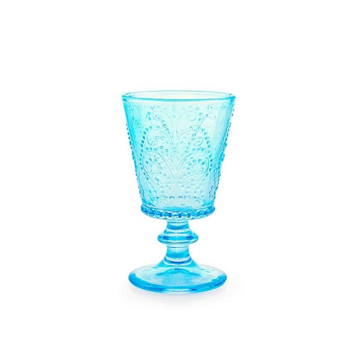 Set quattro calici garden in vetro lavorato colore azzurro cl 25H&H