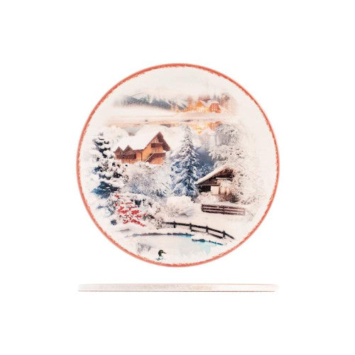 Sottopentola tonda in ceramica decorato Villaggio tra le NeviH&H