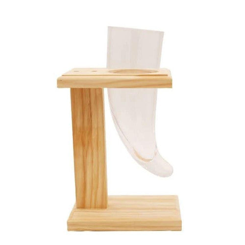 WINKEE Corno birra viking in vetro con supporto in legno