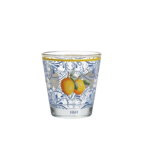 H&H - Confezione 3 bicchieri fruits h&h in vetro decorato cl 25