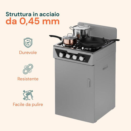 CUCINA A GAS 4 FUOCHI - FORNELLO A GAS 4 FUOCHI CON VANO PORTABOMBOLA | GRIGIO