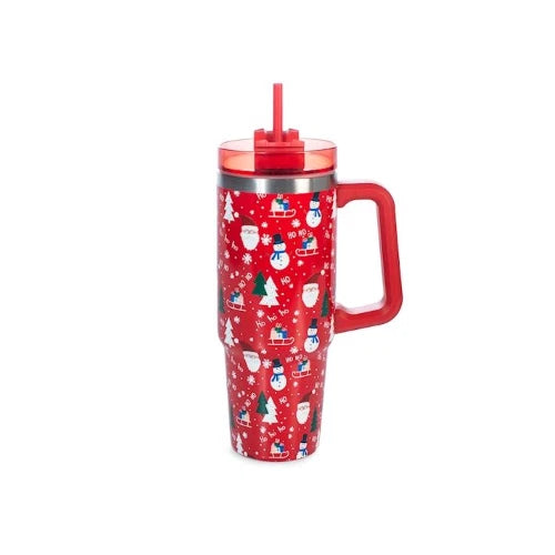 Mug termica con cannuccia natale rossa lt 0,9 . H&H