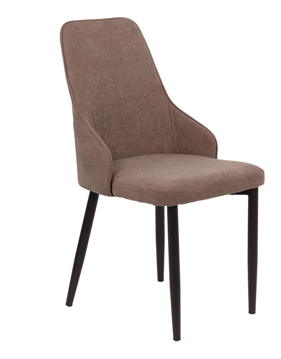 Sedia Chantal in Tessuto Tortora con Gambe Nero Opaco, Sedia Imbottita da Pranzo, Design Moderno ed Elegante per Cucina, Soggiorno e Sala da Pranzo