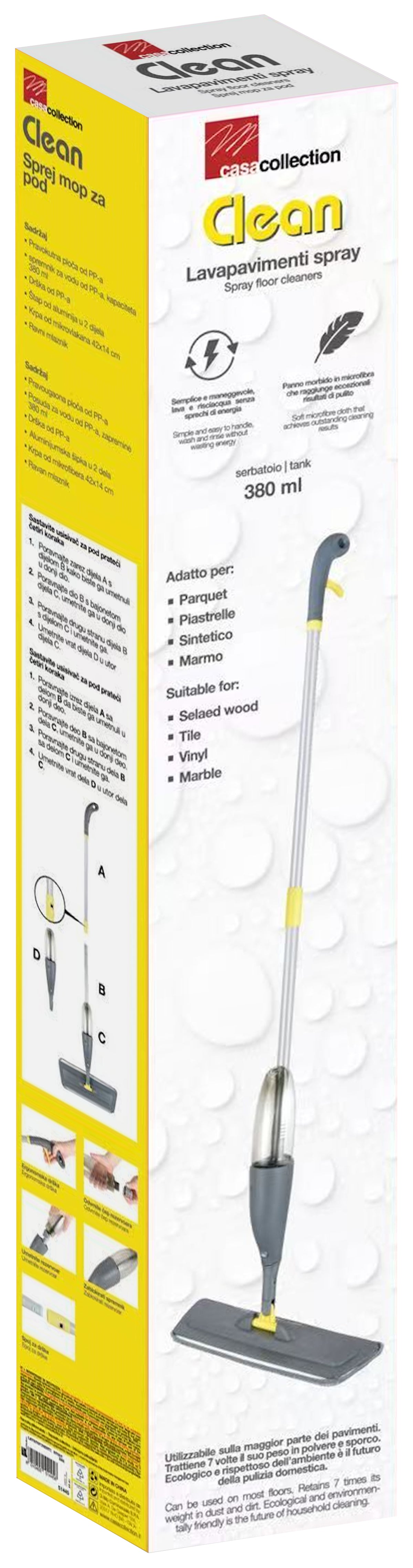 Lavapavimenti Spray con Serbatoio da 380 cc, Mocio con Sistema a Spruzzo, Pulizia Pratica e Veloce per Pavimenti, Piastrelle, Parquet e Laminato