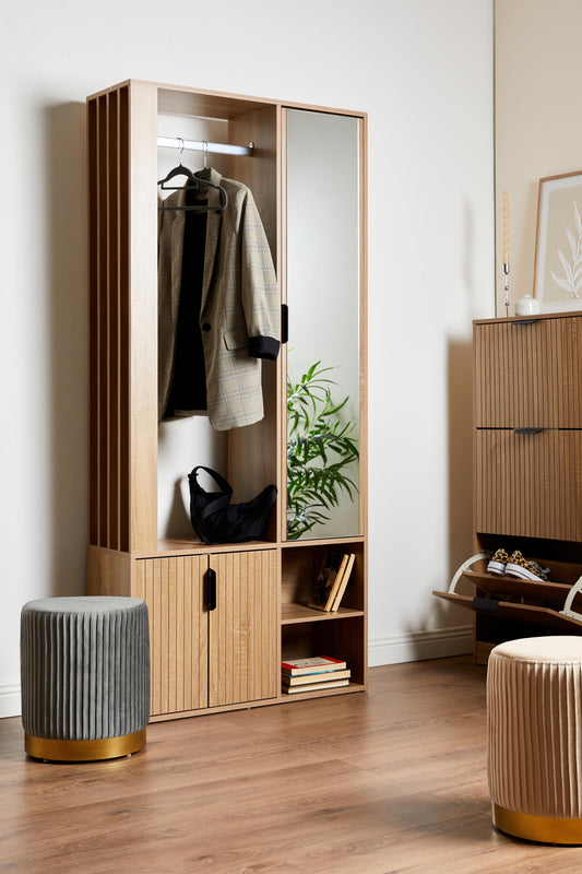 Scarpiera 3 Ante Effetto Legno Rovere Oak Cannettato, Mobile Porta Scarpe Salvaspazio, Design Moderno ed Elegante