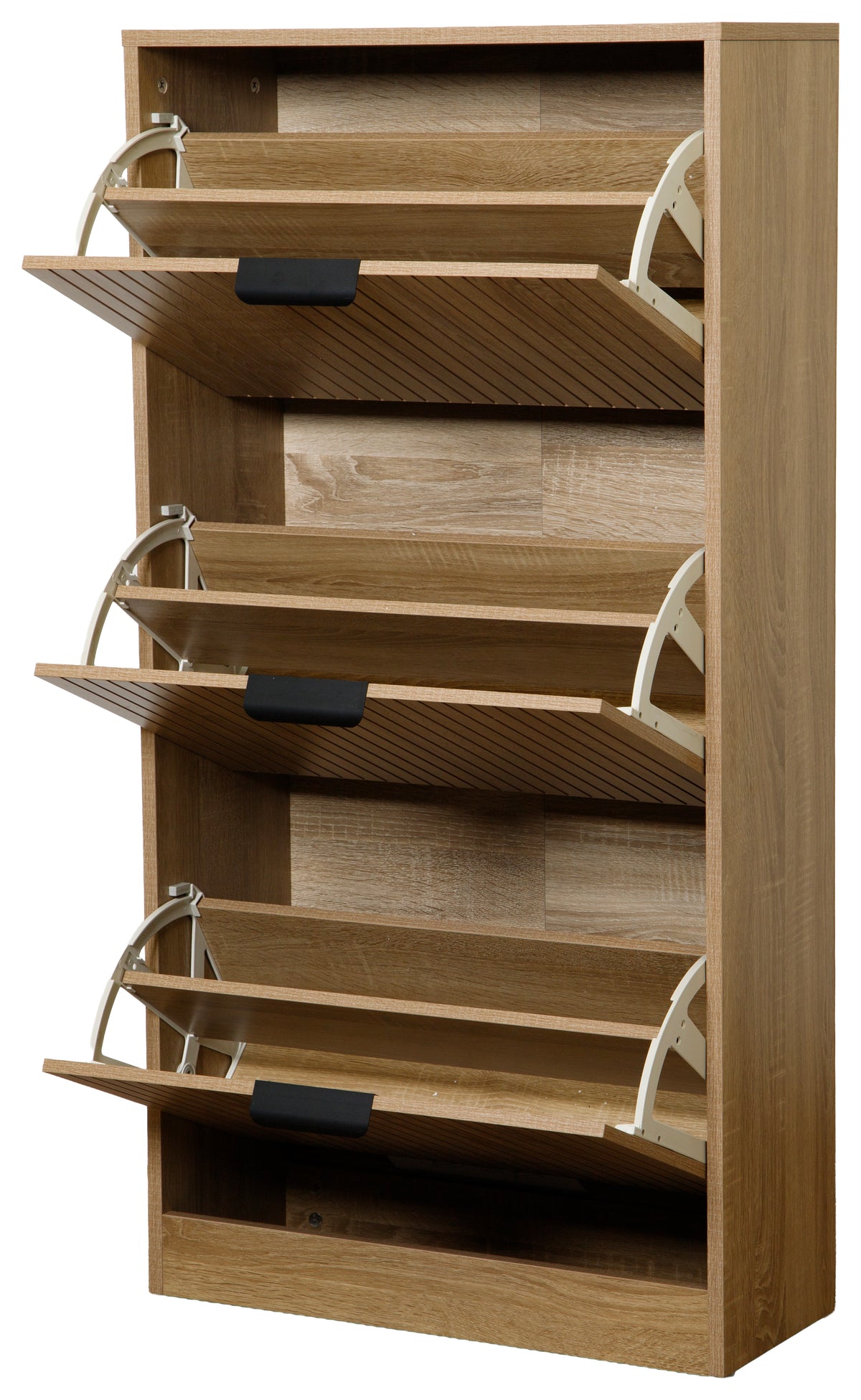 Scarpiera 3 Ante Effetto Legno Rovere Oak Cannettato, Mobile Porta Scarpe Salvaspazio, Design Moderno ed Elegante