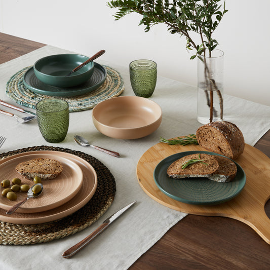 Servizio Piatti Sand 18 Pezzi in Stoneware Verde Green, Set Tavola in Gres Ceramico per 6 Persone, Design Moderno ed Elegante