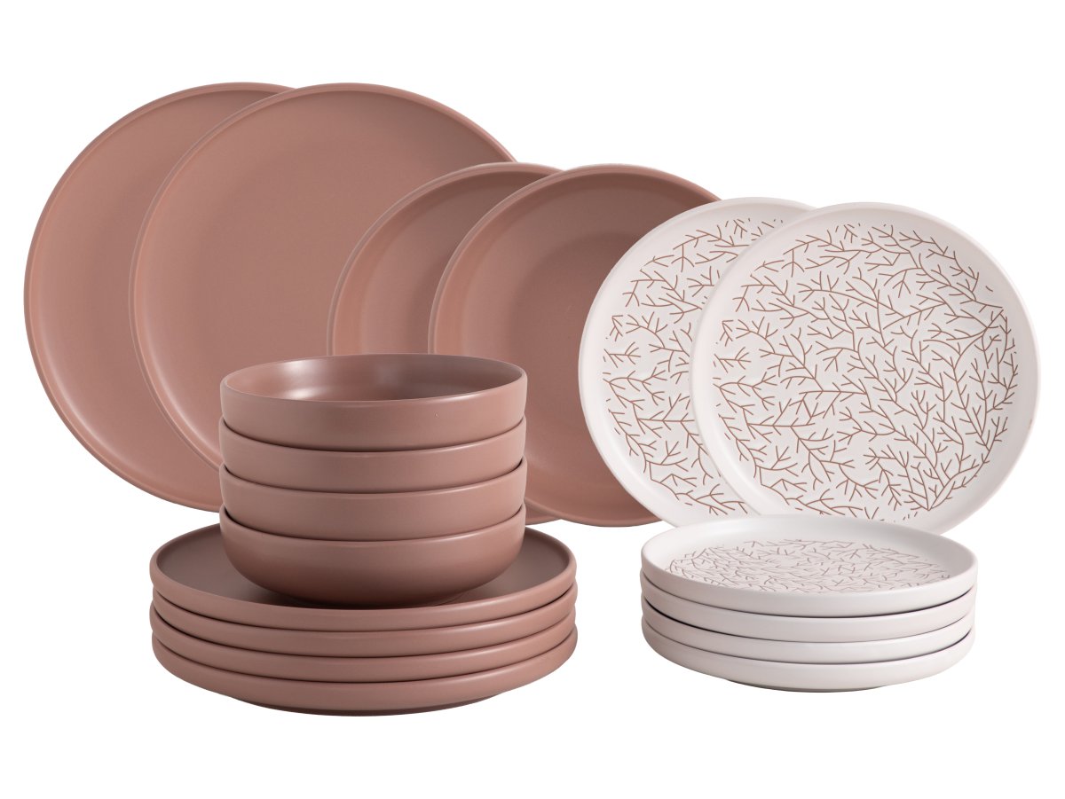 Servizio Piatti Blom 18 Pezzi in Stoneware Brown, Set Tavola in Gres Ceramico Marrone per 6 Persone, Design Moderno ed Elegante