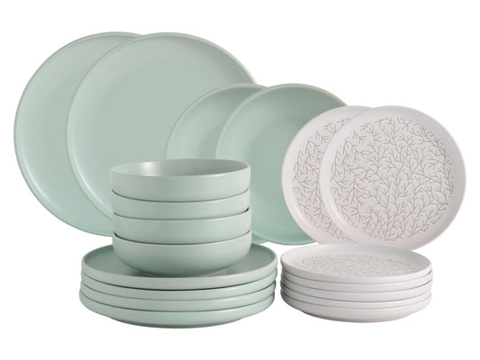Servizio Piatti Blom 18 Pezzi in Stoneware Color Salvia, Set Tavola in Gres Ceramico per 6 Persone, Design Moderno ed Elegante