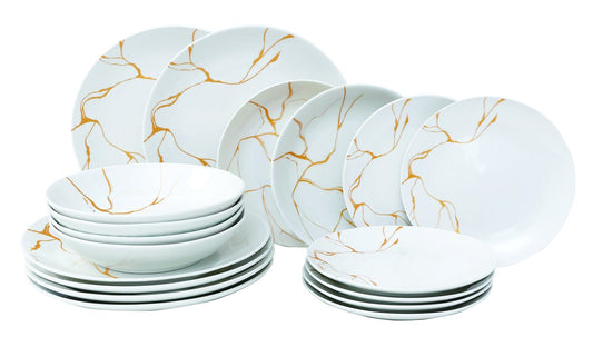 Servizio Piatti Filigrana 18 Pezzi in Porcellana Effetto Oro, Set Tavola per 6 Persone, Design Elegante e Raffinato per Cucina e Sala da Pranzo