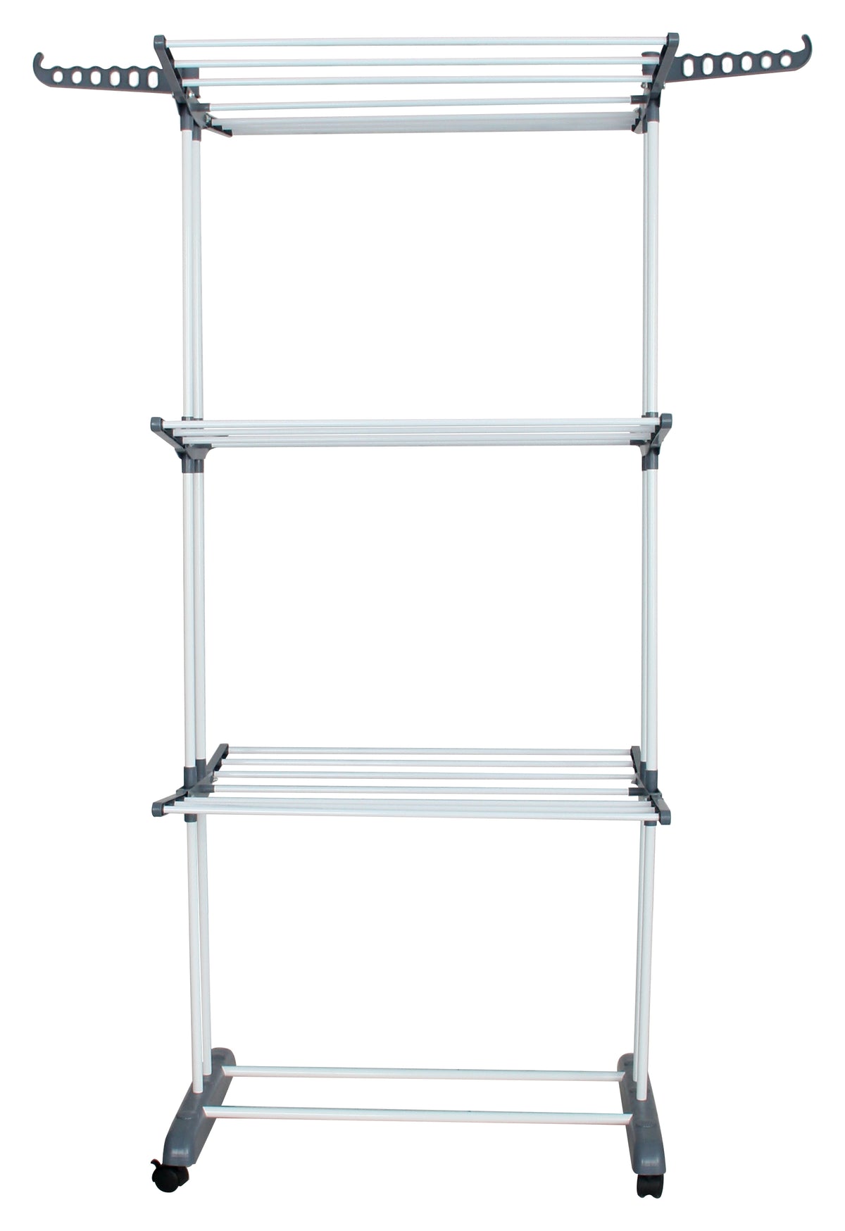 Stendibiancheria Rodrigo a 3 Piani in Metallo Bianco e Grigio, Stendino Verticale Salvaspazio per Interni ed Esterni, Dimensioni 64x74x170 cm, Profondità Estensibile fino a 120 cm