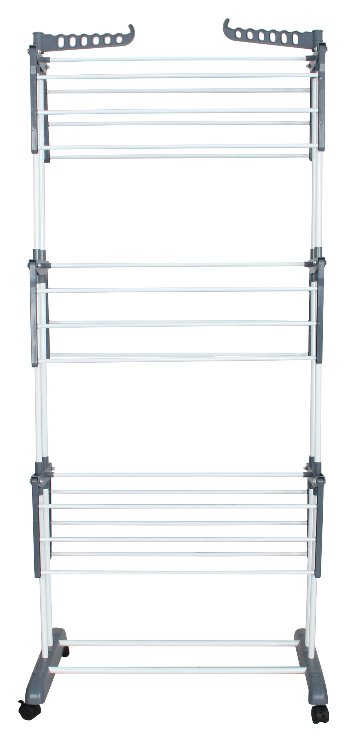 Stendibiancheria Rodrigo a 3 Piani in Metallo Bianco e Grigio, Stendino Verticale Salvaspazio per Interni ed Esterni, Dimensioni 64x74x170 cm, Profondità Estensibile fino a 120 cm