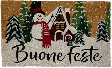 Zerbino Natalizio Buone Feste con Pupazzo di Neve e Casa Innevato, 45 x 75 cm