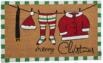 Tappeto Zerbino Natalizio Merry Christmas con Vestiti di Babbo Natale , 45 x 75 cm