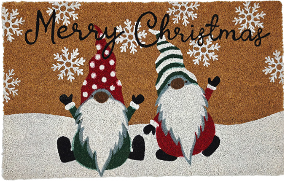 Tappeto Zerbino Natalizio Merry Christmas con Due Gnomi e Fiocchi di Neve - 45 x 75 cm