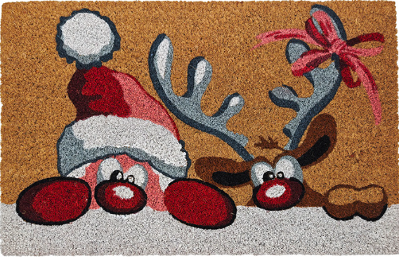 Tappeto Zerbino Natalizio con Babbo Natale e Renna - 45 x 75 cm