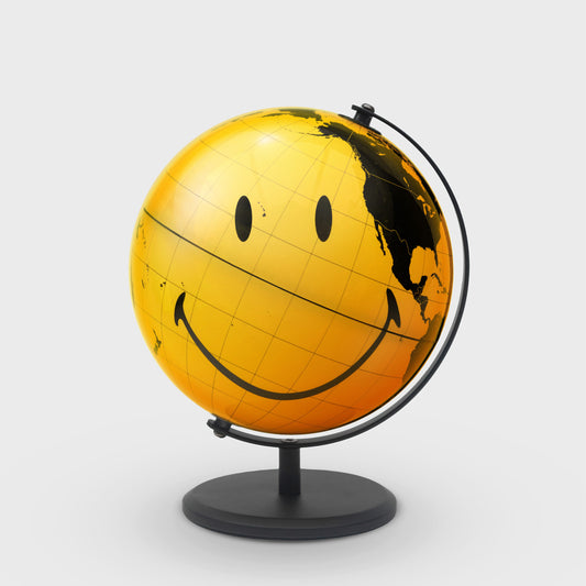 Mappamondo "Smiley" â?" Globo girevole da scrivania giallo con faccina sorridente