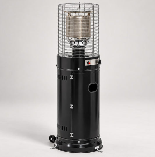 Stufa a Gas a Colonna 10 kW per Esterno, Altezza 138 cm, Bruciatore in Acciaio, Accensione ODS, Nero