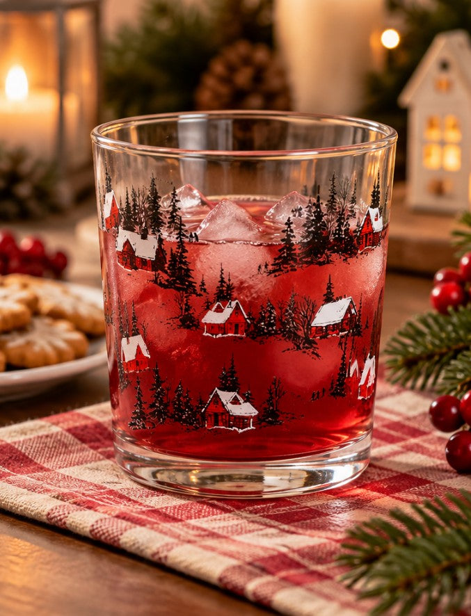 Set 3 Bicchieri White Silence in Vetro da 35 cl - Bicchieri Acqua con Decorazioni Natalizie Paesaggio Innevato, Casette Rosse e Alberi, Ideali per Tavola e Natale H&H