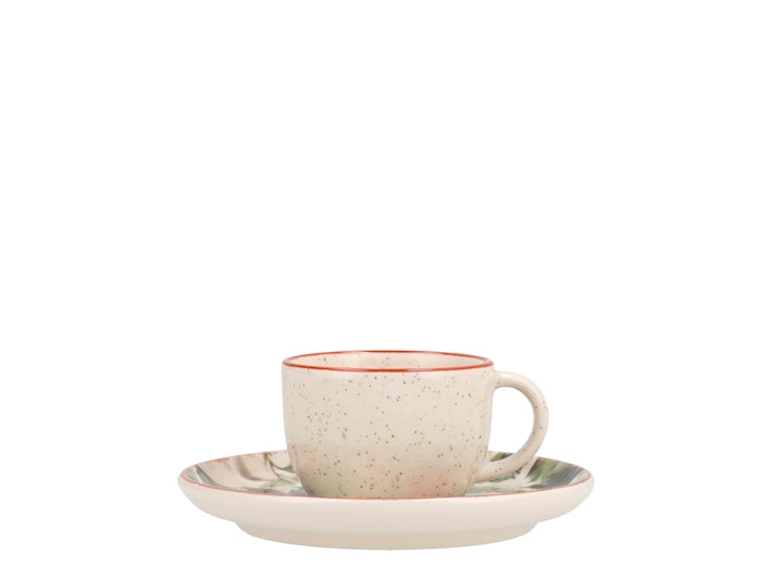 Set Tazza da Caffè Natalizia Magical Holly H&H in Stoneware con Piattino, 2 Pezzi, Capacità 115 ml, Decorazione Natalizia, Idea Regalo