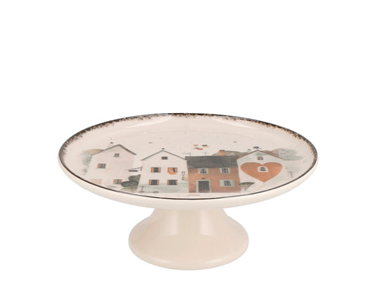 Alzata Natalizia Golden Alley in Stoneware Ø 26 cm - Piatto da Portata con Piedistallo per Torte, Dolci e Dessert, Decorazione Elegante per la Tavola H&H