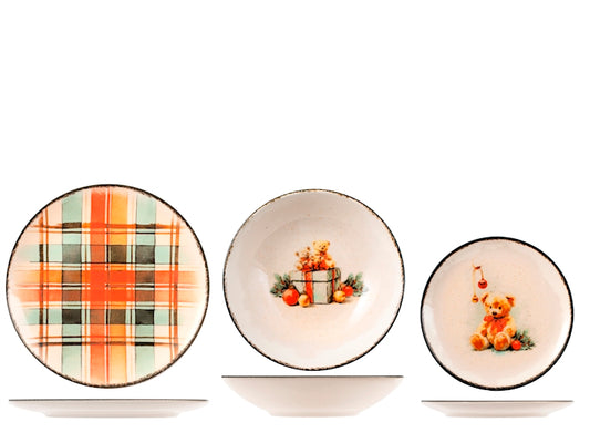 Servizio Piatti Sweet Treasure 18 Pezzi in Stoneware - Set Tavola per 6 Persone con Piatti Piani, Fondi e Dessert, Design Coupe Elegante e Decorativo H&H