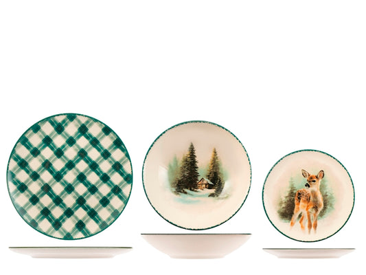 Servizio Piatti Green Harmony 18 Pezzi in Stoneware - Set Tavola per 6 Persone con Piatti Piani, Fondi e Dessert, Design Coupe Elegante e Moderno H&H
