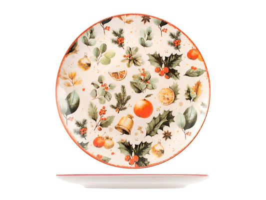 Servizio Piatti Natalizio Jingle Gifts 18 Pezzi in Stoneware - Set Tavola per 6 Persone con Piatti Piani, Fondi e Dessert, Design Coupe Elegante e Decorativo H&H