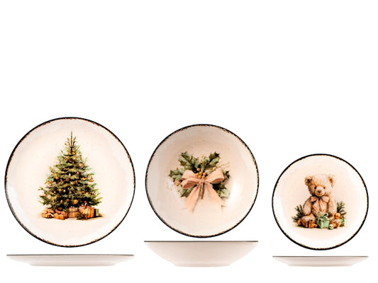 Servizio Piatti Family Tales 18 Pezzi in Stoneware - Set Tavola per 6 Persone con Piatti Piani, Fondi e Dessert, Design Coupe Elegante e Decorativo H&H