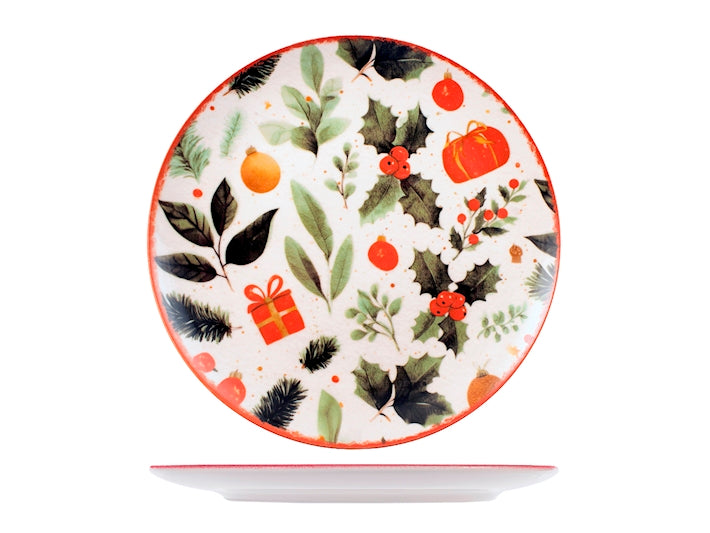 Servizio Piatti Natalizio Festive Wishes 18 Pezzi in Stoneware - Set Tavola per 6 Persone con Piatti Piani, Fondi e Dessert, Design Coupe Elegante e Decorativo H&H