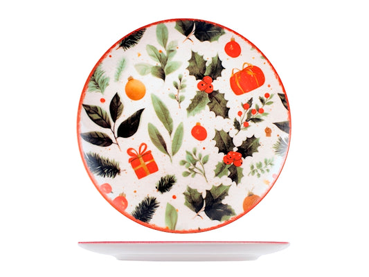Servizio Piatti Natalizio Festive Wishes 18 Pezzi in Stoneware - Set Tavola per 6 Persone con Piatti Piani, Fondi e Dessert, Design Coupe Elegante e Decorativo H&H
