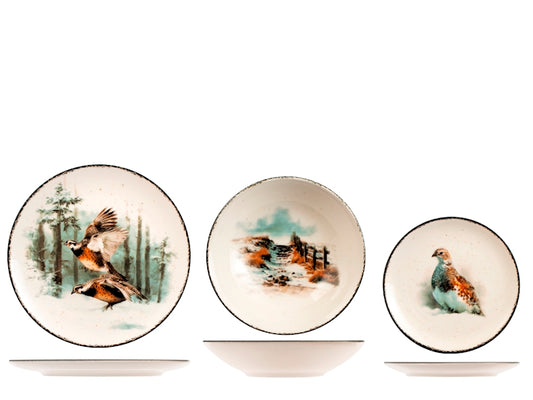 Servizio Piatti Wild Nature 18 Pezzi in Stoneware - Set Tavola per 6 Persone con Piatti Piani, Fondi e Dessert, Design Coupe Elegante Ispirato alla Natura H&H