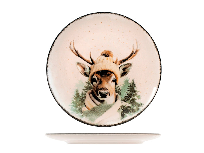 Servizio Piatti Winter Buddy 18 Pezzi in Stoneware, Set Tavola Natalizio per 6 Persone, Design Coupe con Decorazioni Invernali